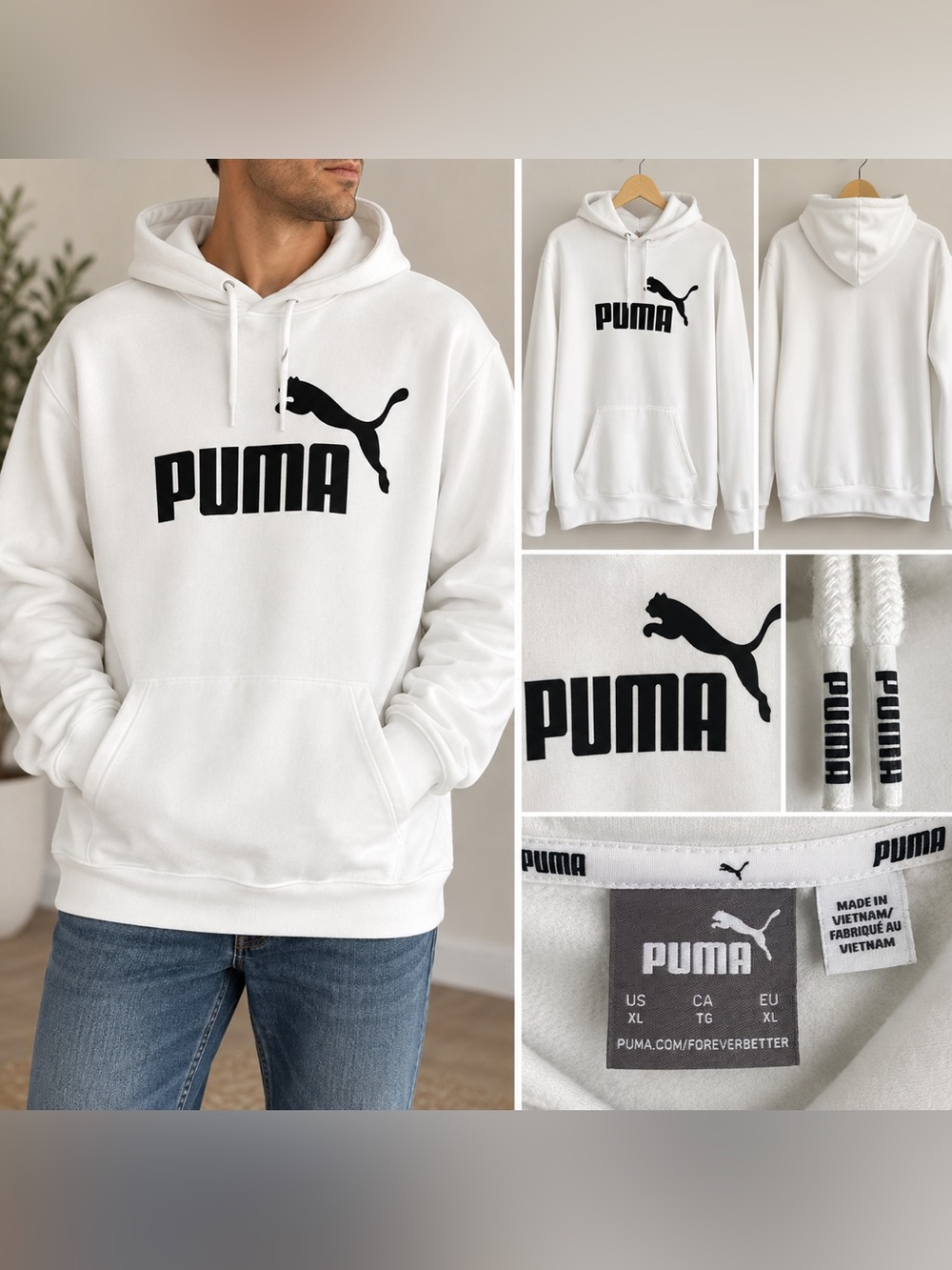 PUMA Men's XL Big Logo Pullover Hoodie White / Black Graphic Sportswear